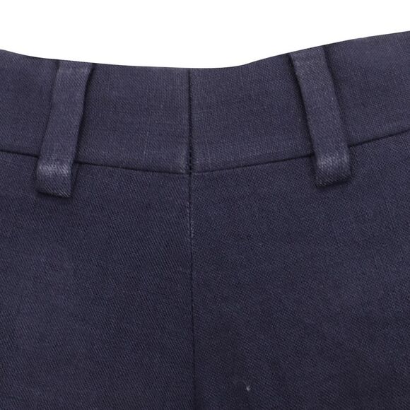 Ralph Lauren Mid-Waist Cropped Trousers in Navy Blue Linen
